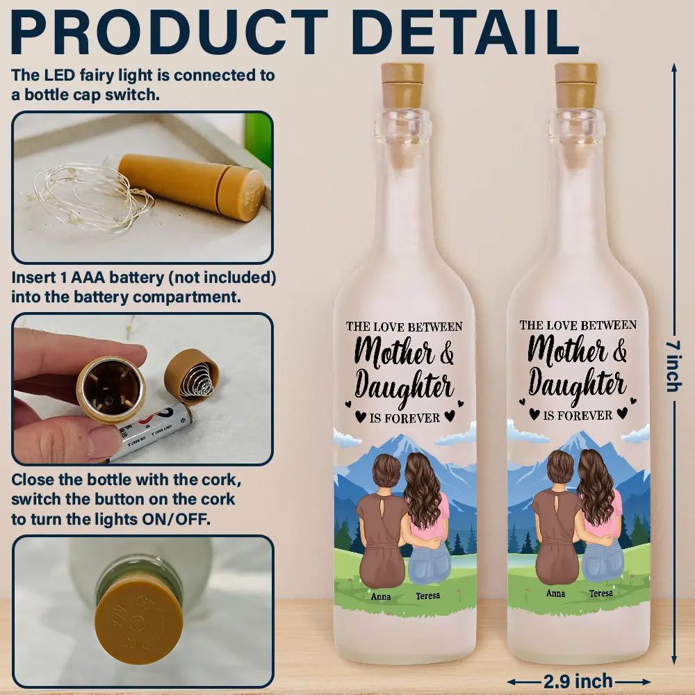 Gift For Mother, Gift For Women, Mom - Daughters (Adult), Happy - The Love Between A Mother & Daughter - Personalized Bottle Light