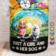 Dog Lovers,Pet Lovers,Dog Mom,Dog Dad,Pet Mom,Pet Dad,Happy - Just A Girl And Her Dog - Personalized Laundry Basket, Storage Basket