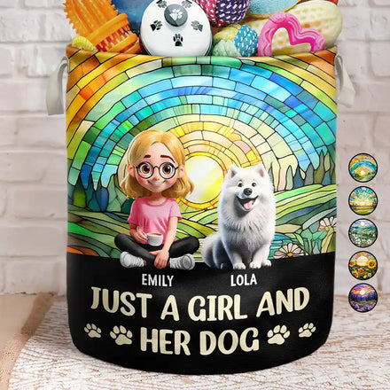 Juste une fille et son chien - Panier à linge personnalisé, panier de rangement