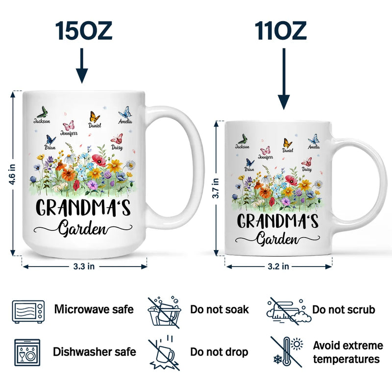 Gift For Grandma,Gift For Mother,Happy - Grandma's Garden Butterflies - Personalized Mug