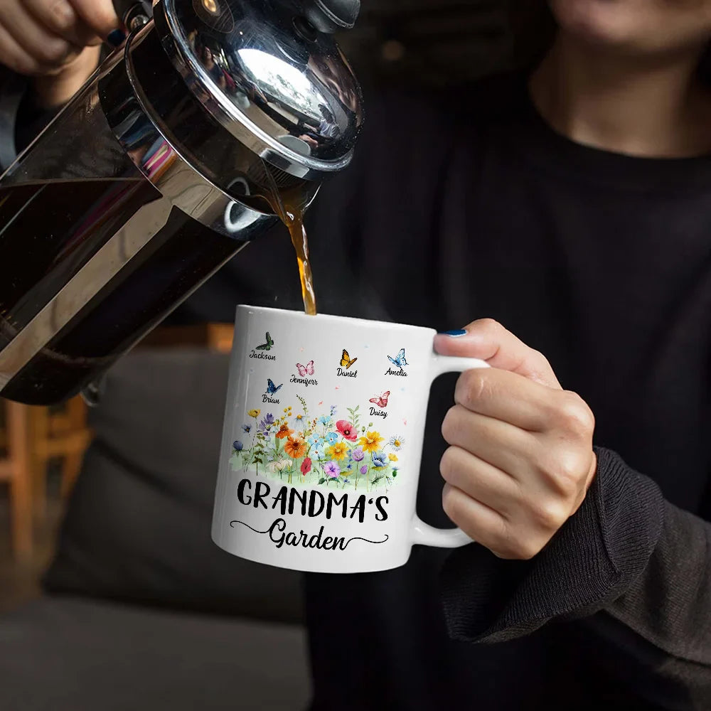 Gift For Grandma,Gift For Mother,Happy - Grandma's Garden Butterflies - Personalized Mug