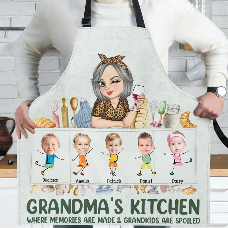 Gift For Grandma,Grandma - Grandkids,Grandma's Hobby,Happy - Custom Photo Grandma's Kitchen Where Grandkids Are Spoiled - Personalized Apron