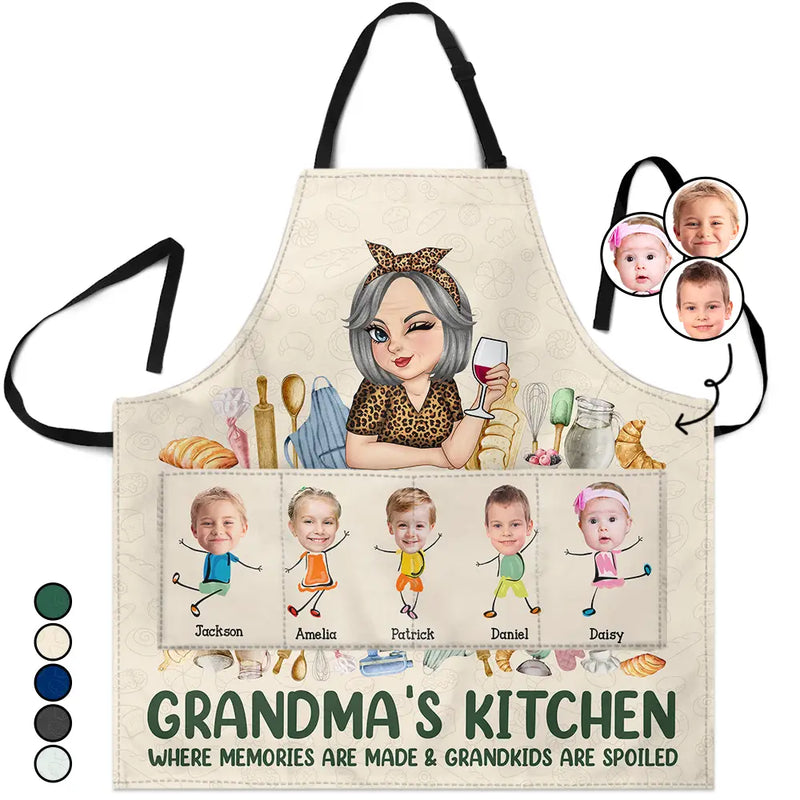 Gift For Grandma,Grandma - Grandkids,Grandma's Hobby,Happy - Custom Photo Grandma's Kitchen Where Grandkids Are Spoiled - Personalized Apron