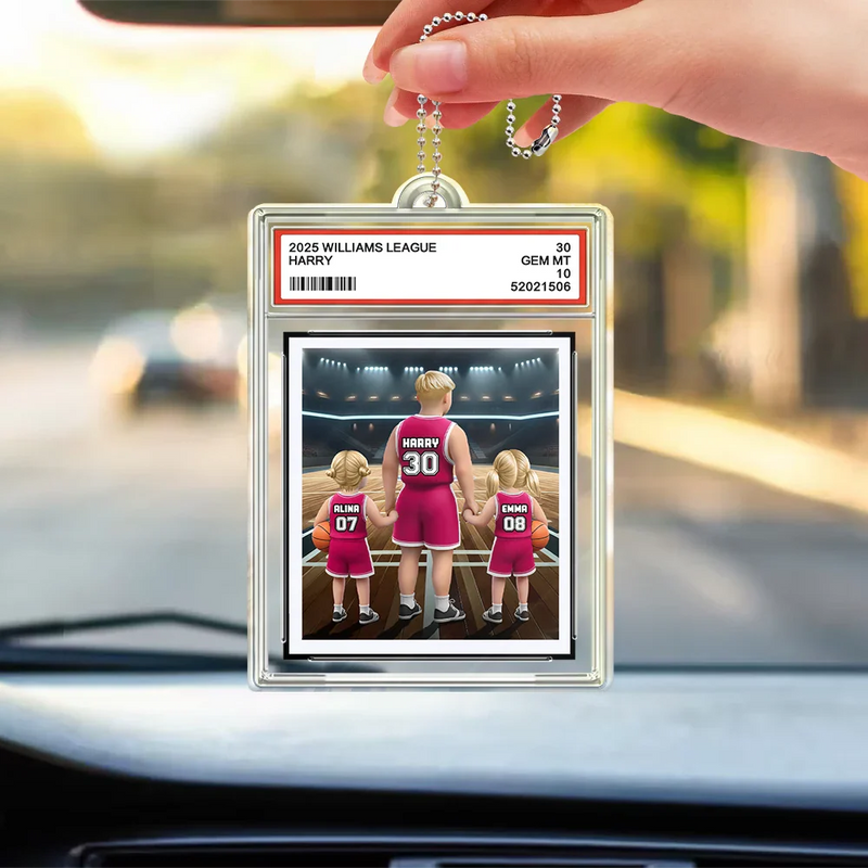 Gift For Father,Basketball - Basketball Dear Dad Thank You For Teaching Me Sport Card Slab - Personalized Acrylic Car Hanger