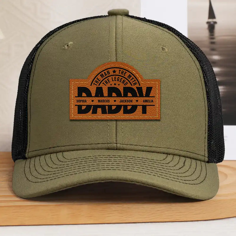 Cool Dad Papa Grandpa The Man The Myth The Legend - Personalized Leather Patch Hat