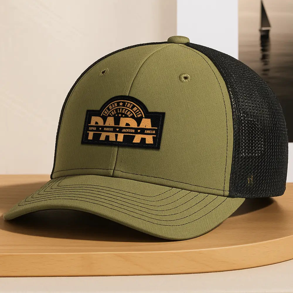 Cool Dad Papa Grandpa The Man The Myth The Legend - Personalized Leather Patch Hat