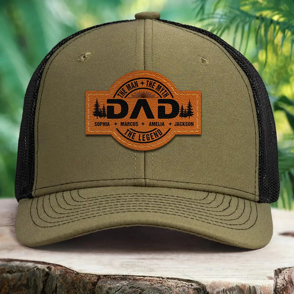 Gift For Father,Gift For Grandpa - Forest Cool Dad Papa Grandpa The Man The Myth The Legend - Personalized Leather Patch Hat