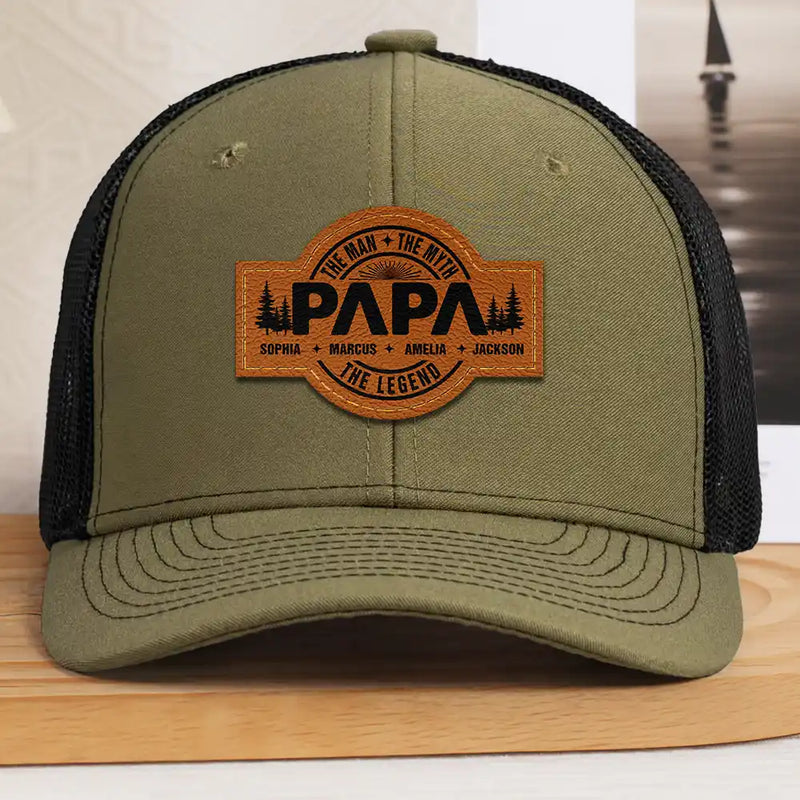 Gift For Father,Gift For Grandpa - Forest Cool Dad Papa Grandpa The Man The Myth The Legend - Personalized Leather Patch Hat