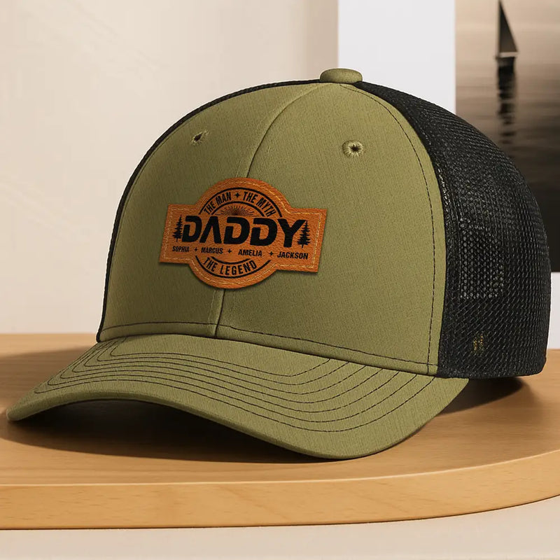 Gift For Father,Gift For Grandpa - Forest Cool Dad Papa Grandpa The Man The Myth The Legend - Personalized Leather Patch Hat