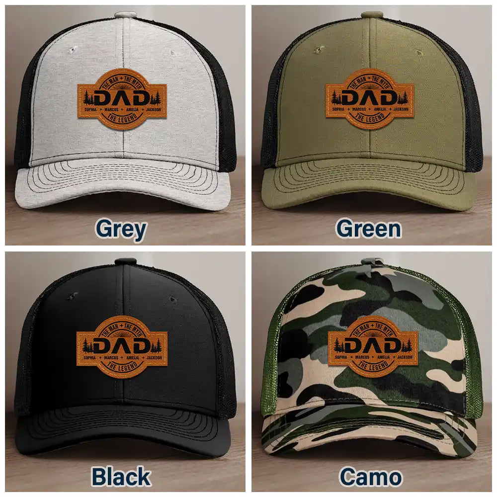 Gift For Father,Gift For Grandpa - Forest Cool Dad Papa Grandpa The Man The Myth The Legend - Personalized Leather Patch Hat