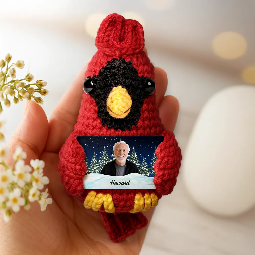 Family,Christmas,Pet Lovers,Memorial,Sad - Custom Photo Memorial Pet Family Face - Personalized Crochet Cardinal Bird Hanging Decoration