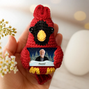 Family,Christmas,Pet Lovers,Memorial,Sad - Custom Photo Memorial Pet Family Face - Personalized Crochet Cardinal Bird Hanging Decoration