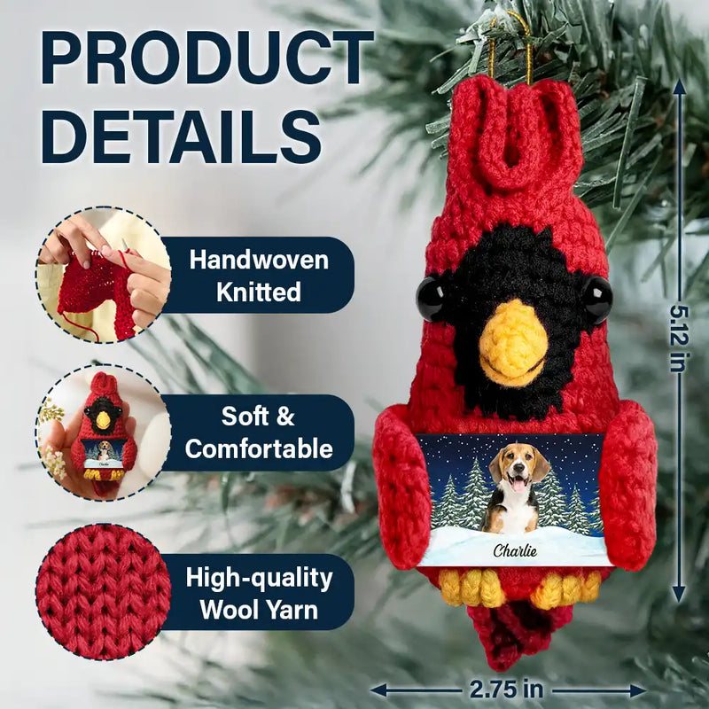 Family,Christmas,Pet Lovers,Memorial,Sad - Custom Photo Memorial Pet Family Face - Personalized Crochet Cardinal Bird Hanging Decoration