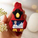 Family,Memorial,Sad,Christmas - Custom Photo The Sky Looks Different Memorial - Personalized Crochet Cardinal Bird Hanging Decoration
