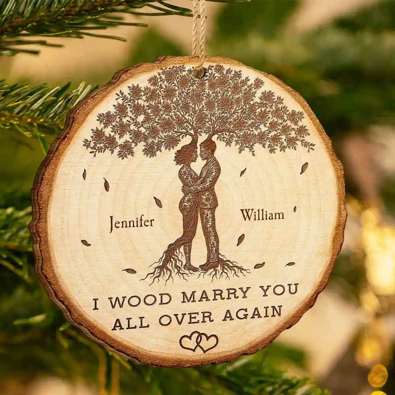 Wedding Anniversary,Gift For Couples,Gift For Husband,Gift For Wife,Happy - I Wood Marry You All Over Again, 5th Anniversary - Personalized Custom Shaped Wooden Ornament