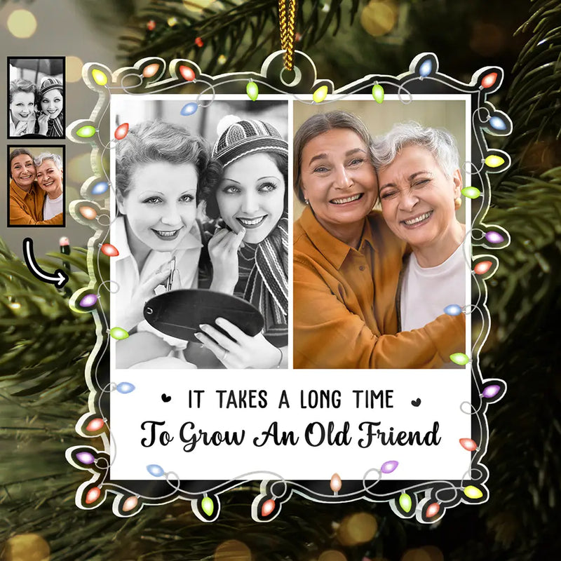 Gift For Bestie,Old Best friends,Gift For Sisters,Happy,Christmas,Custom Photo - Memorial Cardinal Stained Glass Moon - Personalized Metal Ornament