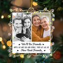 Gift For Bestie,Old Best friends,Gift For Sisters,Happy,Christmas,Custom Photo - Memorial Cardinal Stained Glass Moon - Personalized Metal Ornament