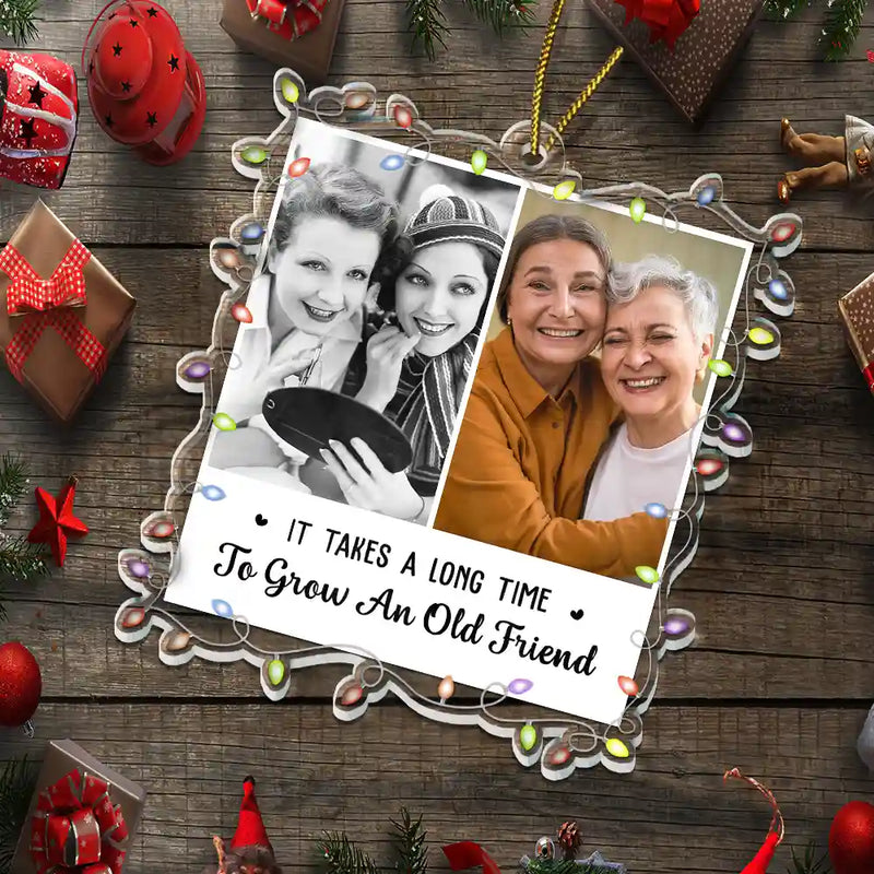 Gift For Bestie,Old Best friends,Gift For Sisters,Happy,Christmas,Custom Photo - Memorial Cardinal Stained Glass Moon - Personalized Metal Ornament