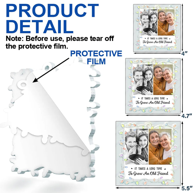 Gift For Bestie,Old Best friends,Gift For Sisters,Happy,Christmas,Custom Photo - Memorial Cardinal Stained Glass Moon - Personalized Metal Ornament