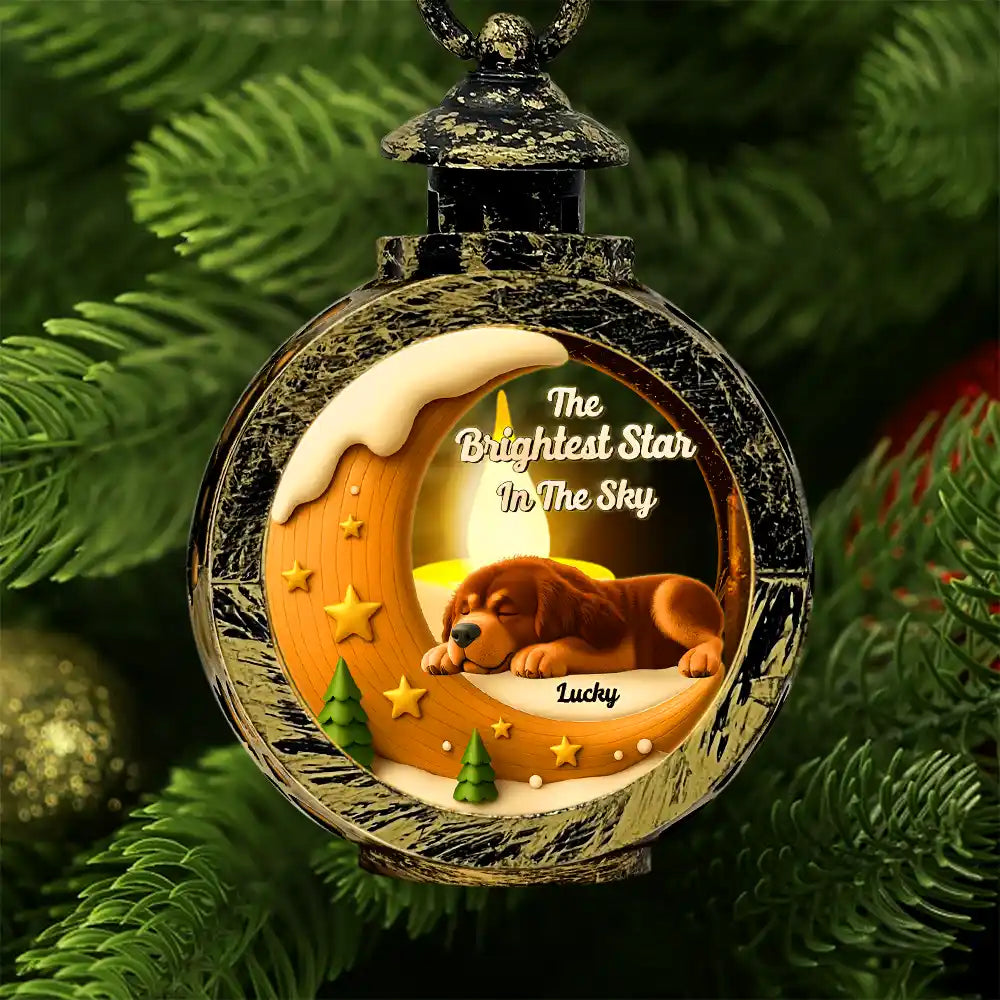 Christmas,Dog Lovers,Memorial,Sad - The Brightest Star In The Sky Dog Memorial - Personalized Candlelight Lantern Ornament