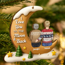 Christmas,Family,Love - I Love You To The Moon And Back Family - Personalized Custom Shaped Wooden Ornament