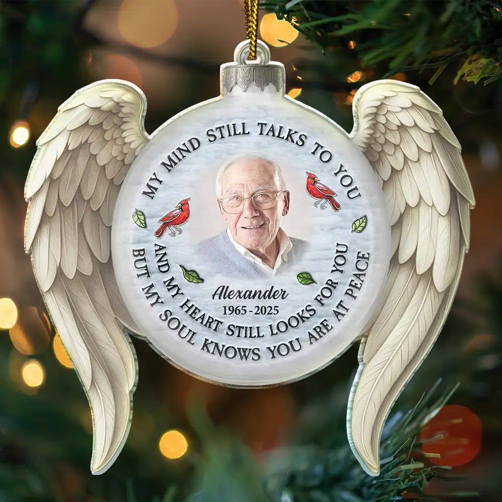 Custom Photo Family Memorial My Mind Still Talks To You - Personalized Custom Shaped Acrylic Ornament