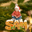 Christmas,Family,Happy - Custom Photo Christmas Pattern Effects With Names - Personalized Custom Shaped Wooden Ornament