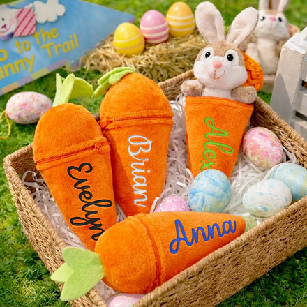 Easter Bunny Carrot With Custom Name - Personalized Plush Reversible Carrot Bunny Keychain