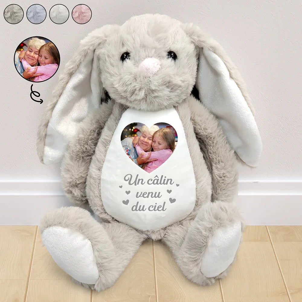Photo Personnalisable Un Câlin Venu Du Ciel - Peluche Lapin Personnalisée