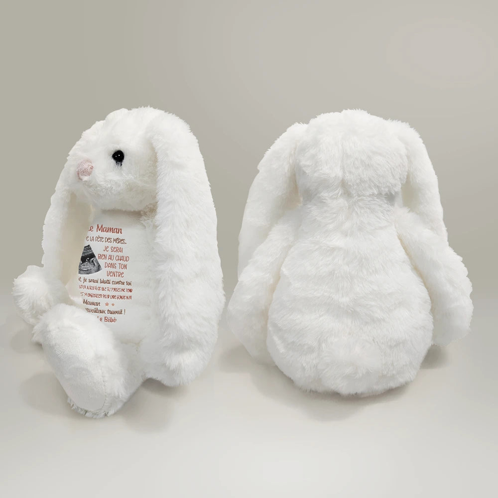 Gift For Wife,Gift For Yourself,Gift For Women,Parents,Gift For Mother,New Mom,Pregnant Mom,French,Non-Eng,Photo,Adorable - Photo Personnalisable Bien Au Chaud - Pour Future Maman - Peluche Lapin Personnalisée