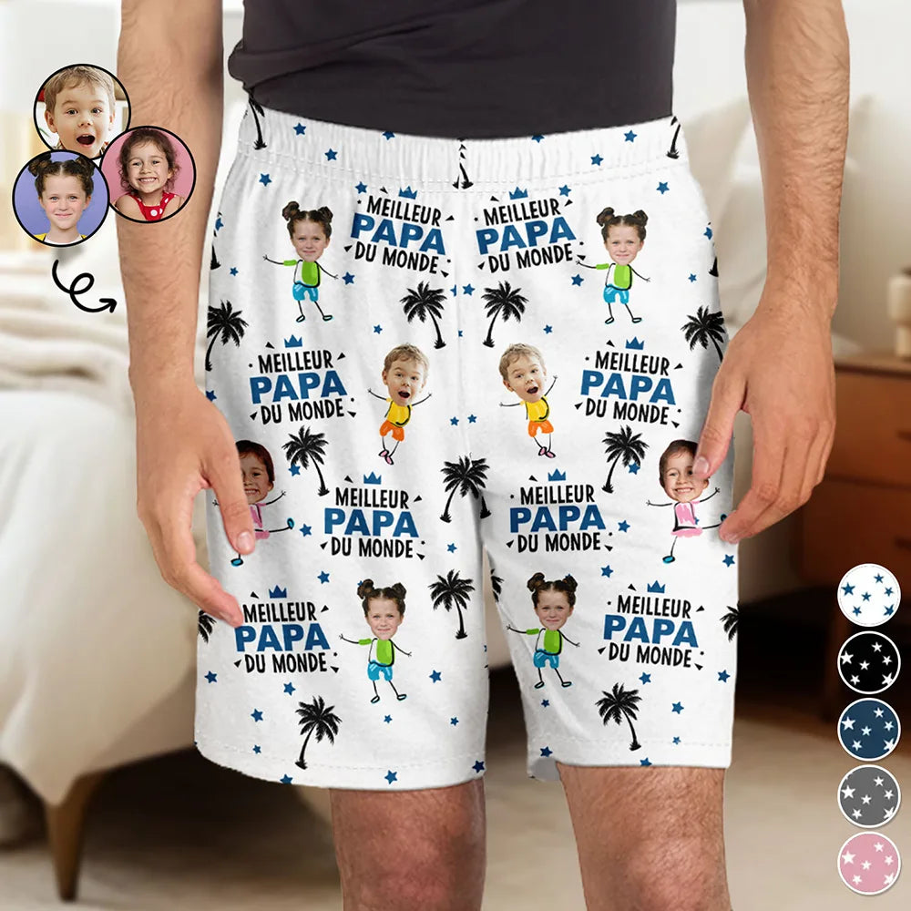 Photo Personnalisable Meilleur Papa Du Monde - Short De Pyjama Personnalisé