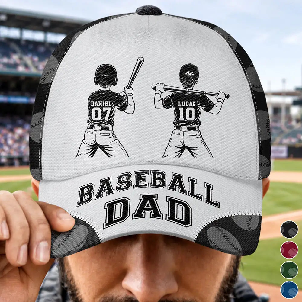 Gift For Father,Gift For Grandpa,Baseball,Softball,Non-Eng,Icon,Confident - Baseball Softball Dad Papa Kids Backside Line Art - Personalized Classic Cap