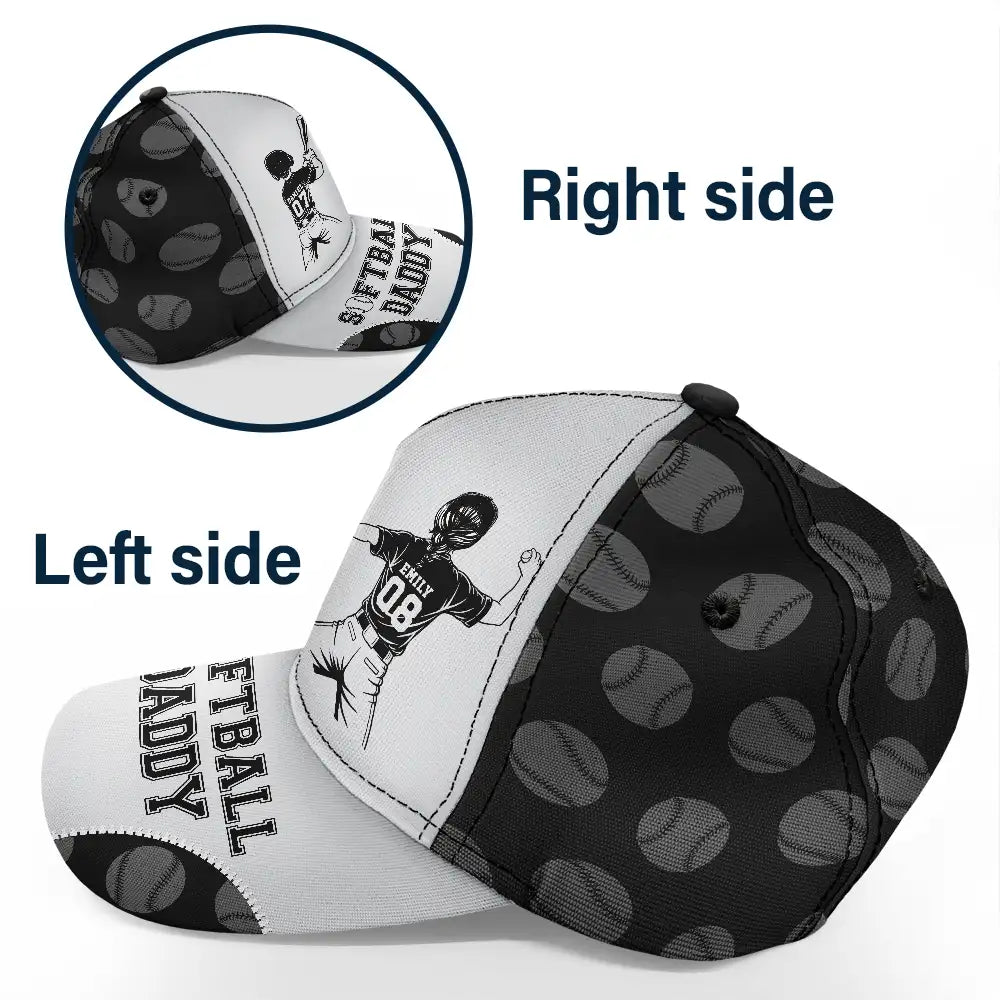 Gift For Father,Gift For Grandpa,Baseball,Softball,Non-Eng,Icon,Confident - Baseball Softball Dad Papa Kids Backside Line Art - Personalized Classic Cap
