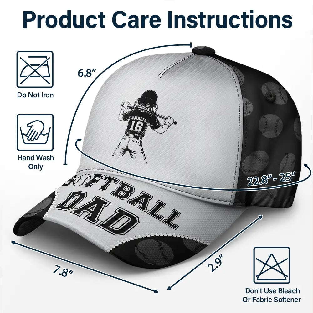 Gift For Father,Gift For Grandpa,Baseball,Softball,Non-Eng,Icon,Confident - Baseball Softball Dad Papa Kids Backside Line Art - Personalized Classic Cap