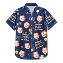 Gift For Father,Custom Photo,French,Non-Eng,Proud,Cut-Face Photo - Photo Personnalisable Meilleur Papa Du Monde Motif Trophée - Chemise Hawaïenne Personnalisée