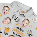 Gift For Father,Custom Photo,French,Non-Eng,Proud,Cut-Face Photo - Photo Personnalisable Meilleur Papa Du Monde Motif Trophée - Chemise Hawaïenne Personnalisée