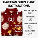 Gift For Father,Custom Photo,French,Non-Eng,Proud,Cut-Face Photo - Photo Personnalisable Meilleur Papa Du Monde Motif Trophée - Chemise Hawaïenne Personnalisée