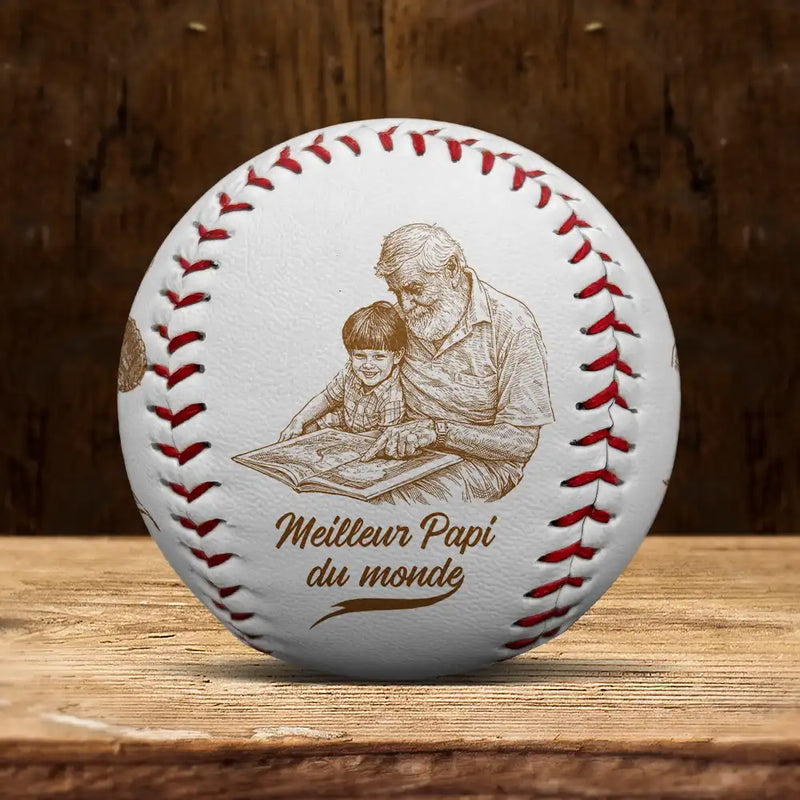 Baseball,Custom Photo,Art Design,French,Gift For Father,Sport Dad,Non-Eng,Proud,Photo - Pencil Sketch - Remove BG - Photo Personnalisée Croquis Au Crayon Meilleur Papa Du Monde - Baseball, Softball Personnalisés
