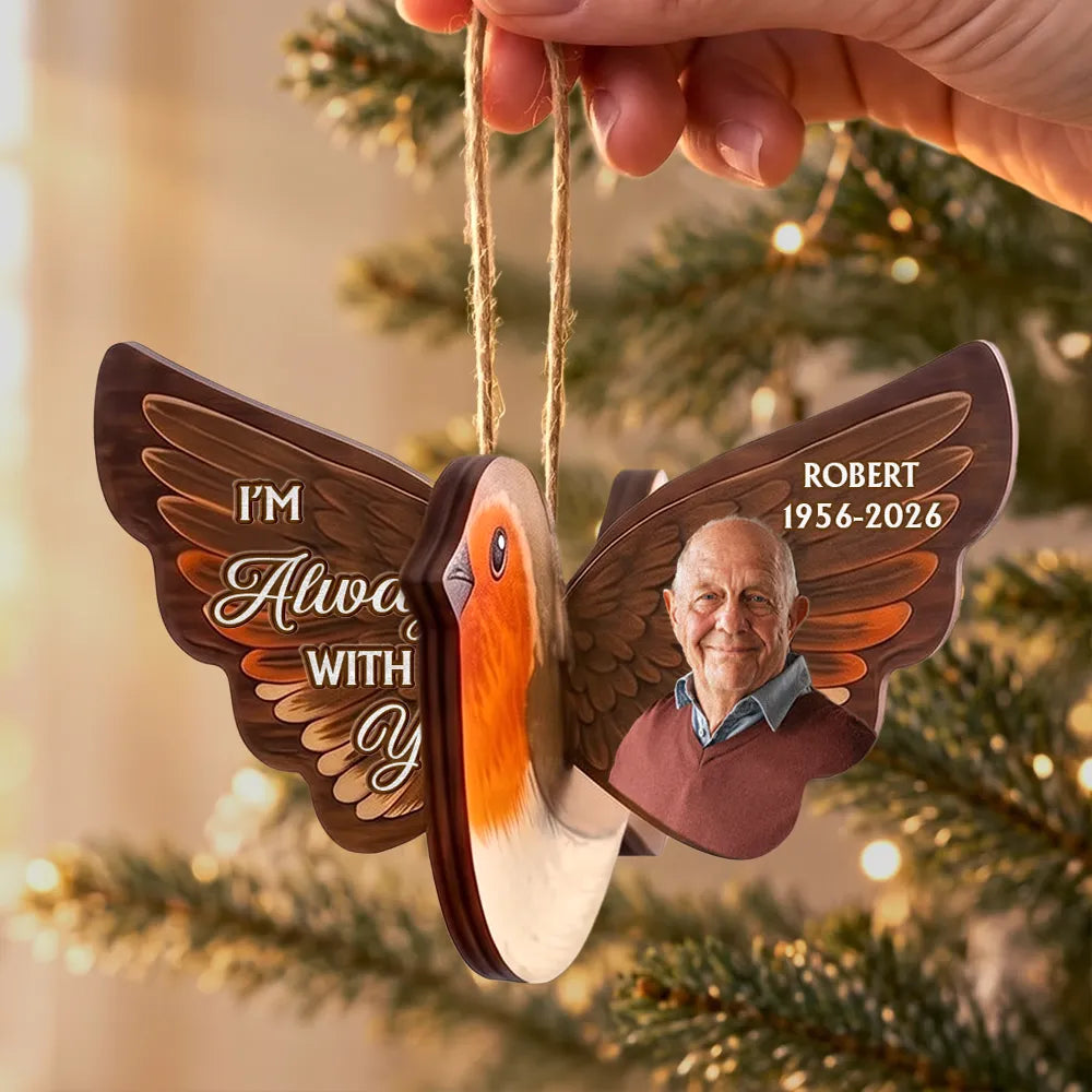 Christmas,Custom Photo,Gift For Yourself,Gifts For Her,Gifts For Him,Memorial,Remove BG Photo,Sympathetic,Top Market - Memorial Sympathy Gift Loss Of Mom Dad Caridnal Bird Hummingbird Butterfly - Personalized Custom Photo I Am Always With You Wooden Ornament