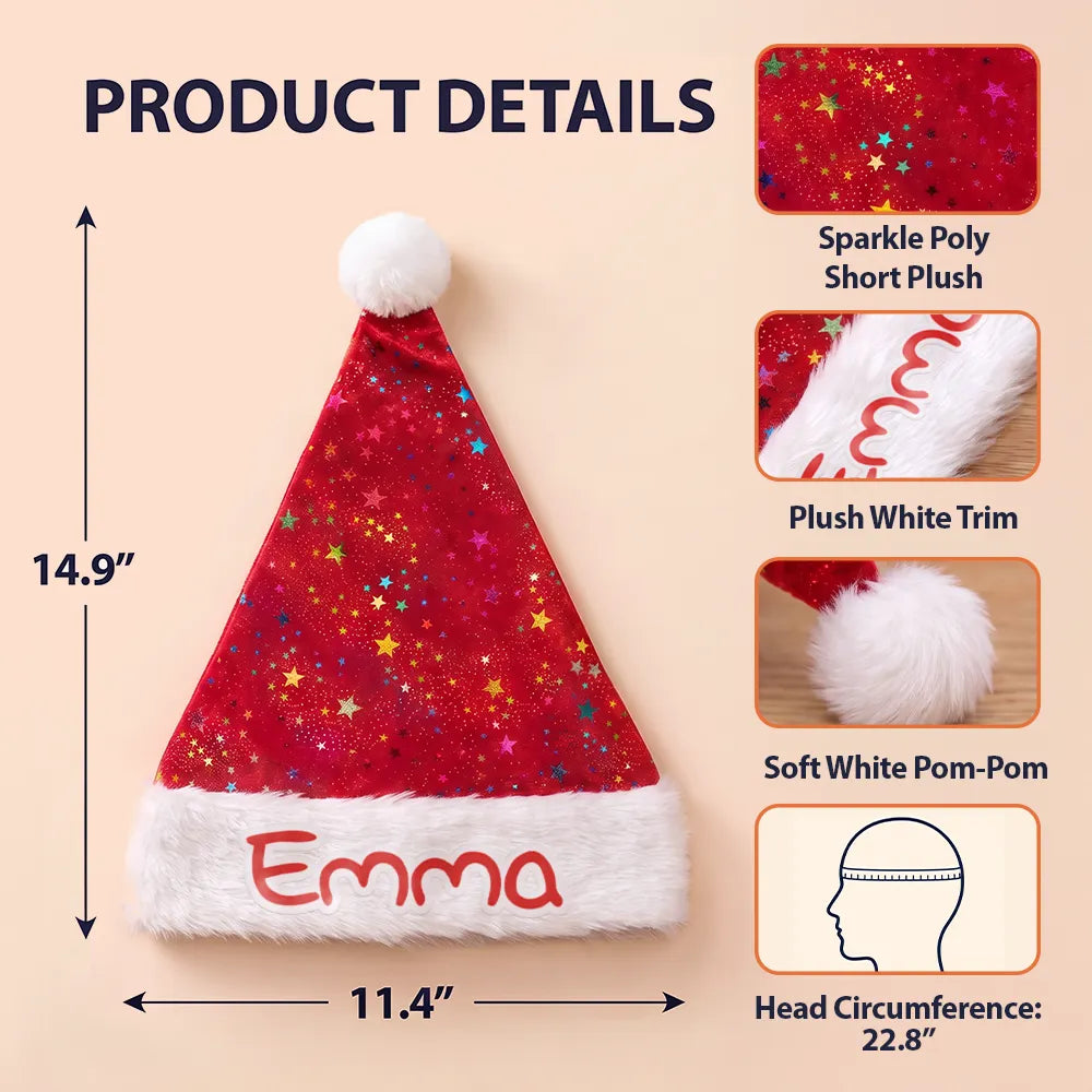 Christmas,Custom Text,Family,Happy - Christmas Party Gift For Family, Best Friend, Brother, Sister - Personalized Glitter Effect Santa Hat