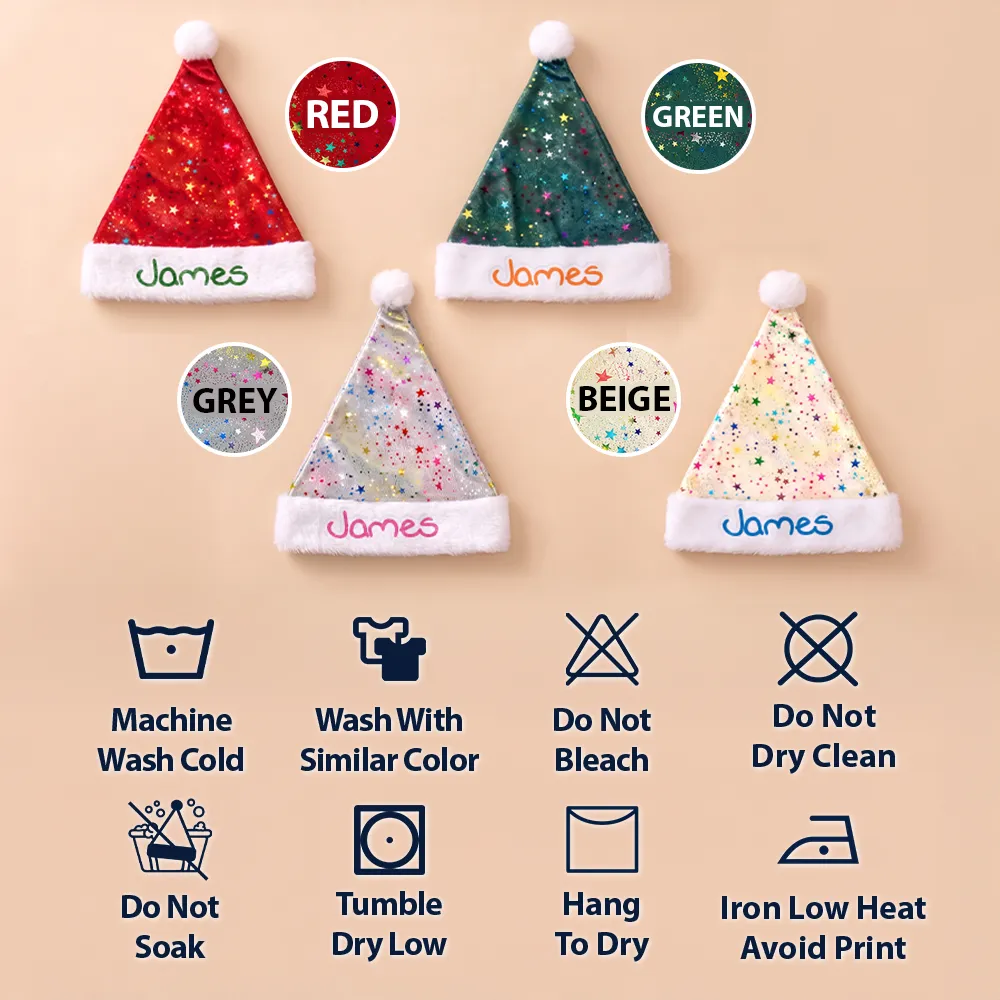 Christmas,Custom Text,Family,Happy - Christmas Party Gift For Family, Best Friend, Brother, Sister - Personalized Glitter Effect Santa Hat