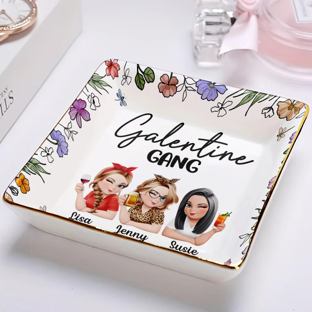 Gift For Bestie,Funny - Galentine Gang 3D Effect Turban Bestie - Personalized Ring Dish