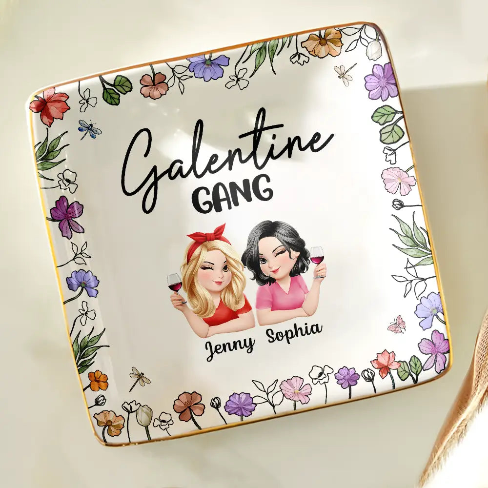Gift For Bestie,Funny - Galentine Gang 3D Effect Turban Bestie - Personalized Ring Dish