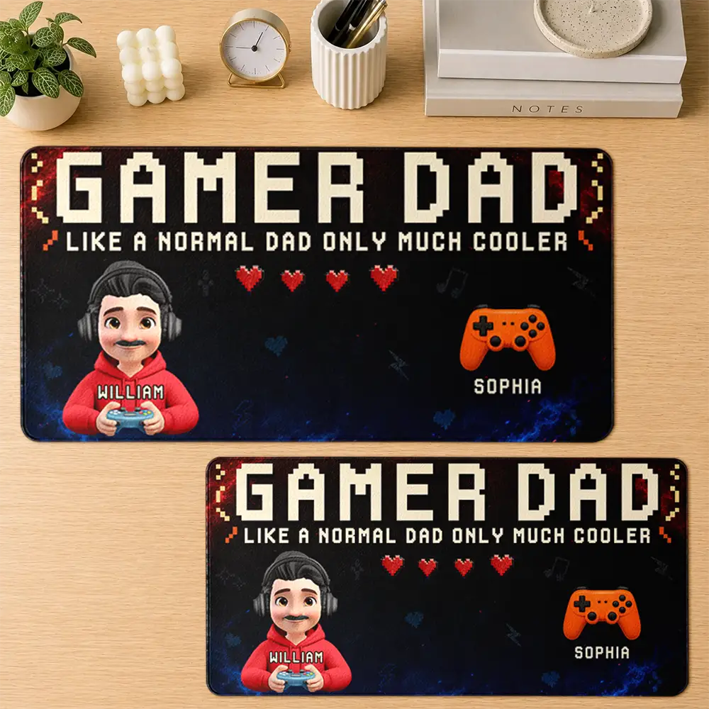 Gift For Father,Gaming,Dad - Children,Non-Eng,Vector,Humorous - Gamer Dad Only Much Cooler - Personalized Leather Desk Mat