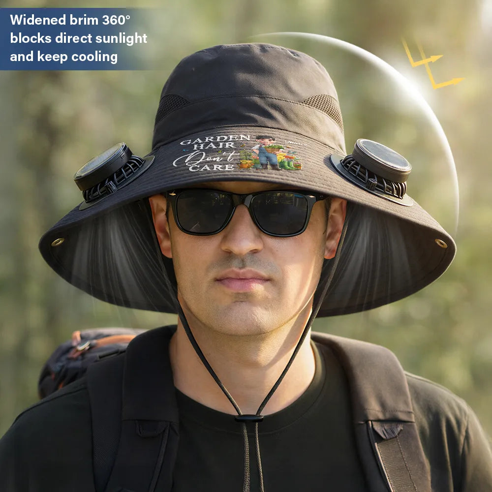 Gift For Yourself,Gift For Women,Gift For Men,Gift For Mother,Gift For Father,Gardening,Happy - Garden Hair Don't Care - Personalized Solar Fan Hat