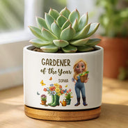 Gardening, Happy, Gift For Women - Gardener Of The Year - Personalized Ceramic Plant Pot