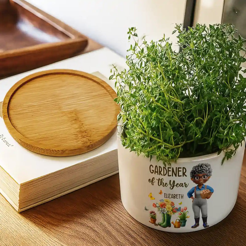 Gardening, Happy, Gift For Women - Gardener Of The Year - Personalized Ceramic Plant Pot