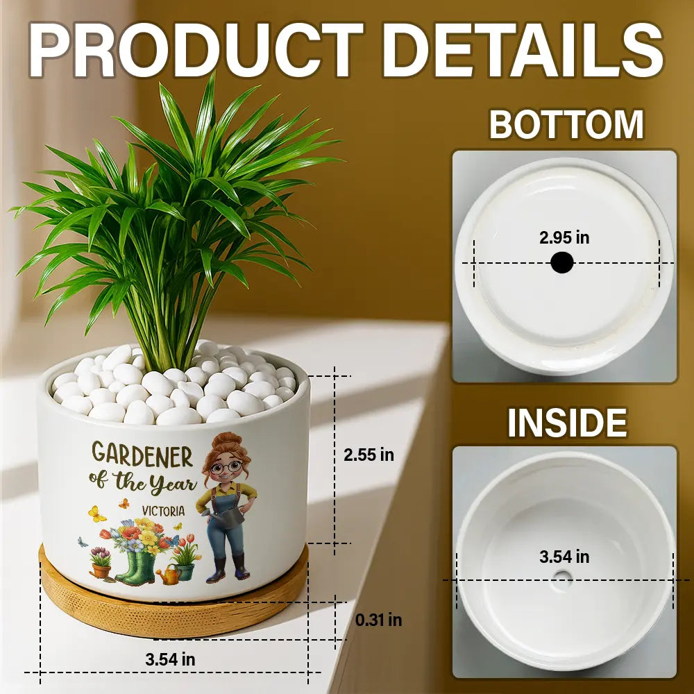Gardening, Happy, Gift For Women - Gardener Of The Year - Personalized Ceramic Plant Pot