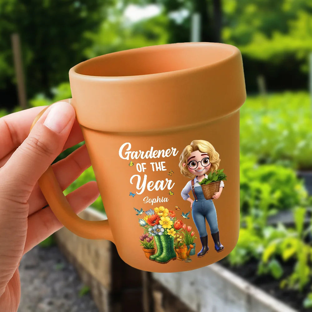 Gardening, Gift For Women, Happy, Gift For Yourself - Gardener Of The Year - Personalized Plant Pot Ceramic Mug