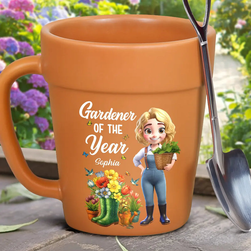 Gardening, Gift For Women, Happy, Gift For Yourself - Gardener Of The Year - Personalized Plant Pot Ceramic Mug